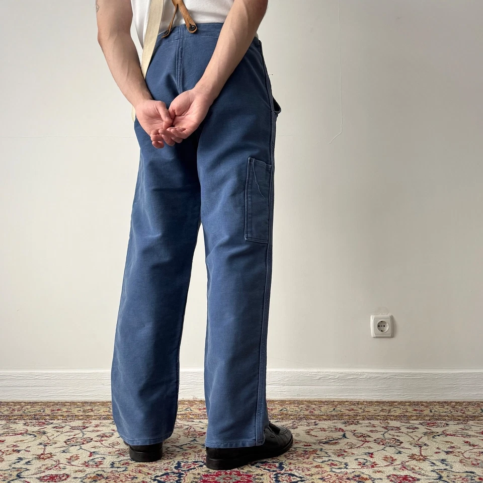 Pantalones descoloridos Moleskin ropa de trabajo francesa vintage de los años 80 Foto 3 de 4