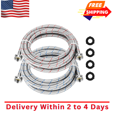 #ad 15FT LONG Washing Machine Hoses Straight Stainless Steel Burst Proof 2 Pack Ho $38.49