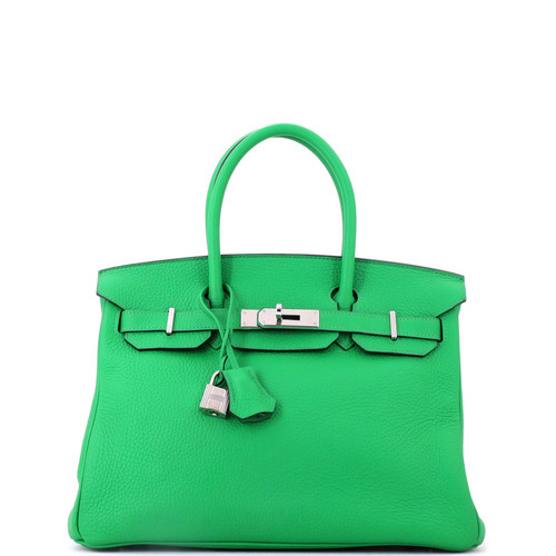Hermes Birkin Handbag Green Clemence with Palladium Hardware 30