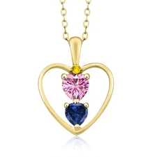 18K Yellow Gold Plated Silver Pink Moissanite Created Sapphire and Yellow