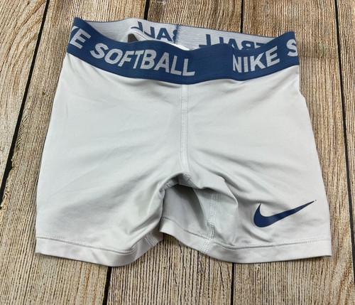 Nike Dri-Fit Girls Softball Sliding Shorts White Blue Size Small Youth