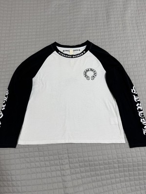 CHROME HEARTS Raglan Langarm T-Shirt Hufeisen Logo schwarz weiß Gr. S authentisch 