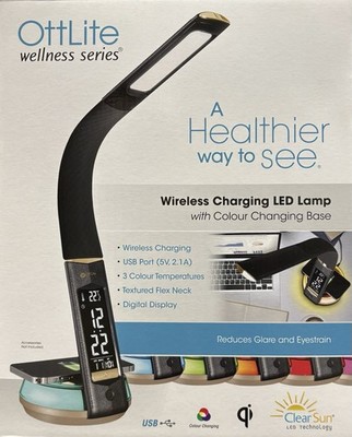 OttLite Farbwechsel LED Schreibtischlampe mit kabellosem Laden in 2 Farben Neu