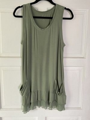 LOGO By Lori Goldstein Knit Tank w/ 2 Ruffles (1 Chiffon), Green, Medium