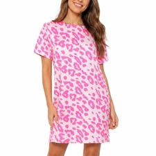 BooHoo Mindy Neon Animal Print Shift Dress Size 6 Pink White Retro 80’s