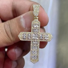 2 Ct Round Cut White Moissanite Women's Cross Pendant 14K Yellow Gold Plated