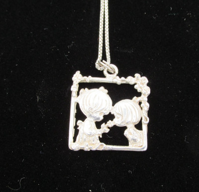 STERLING SILVER PRECIOUS MOMENTS Pendant Chain TWO LITTLE GIRLS SMELLING FLOWERS