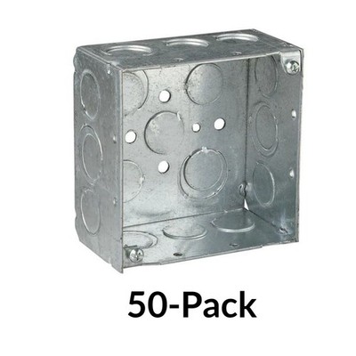 4'' Square Electrical Box 1-1/2'' Deep Steel Junction Box by Steel City 50 Pack