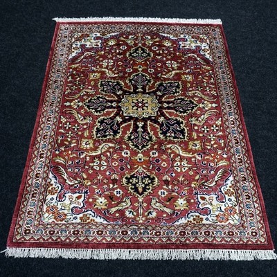 Seidenteppich Ghom 71 x 56 cm Orient Teppich Medaillon Vogelmotive Handgeknüpft
