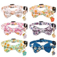 6 Pack Breakaway Cat Collars with Bow Tie and Bell Floral Cat Collars