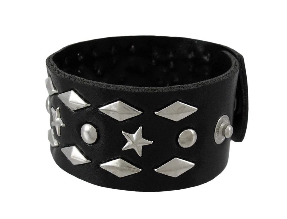 Zeckos Black Vinyl Wristband with Stars and Pyramid Studs - Image 2 of 4