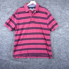Tommy Hilfiger Polo Striped Pink Blue Men  s Size XL Classic Fit Logo Cotton