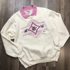 Vintage Morning Sun Floral Sweatshirt Pink Collar Cottagecore 90s Large