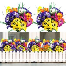10 Bundles Artificial Pansy Flowers Uv Resistant Plastic Plants Fake Silk Faux F