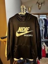 Nike Baseball Dri-Fit Big Logo Hoodie Black Men's Size Large Sports Big Check