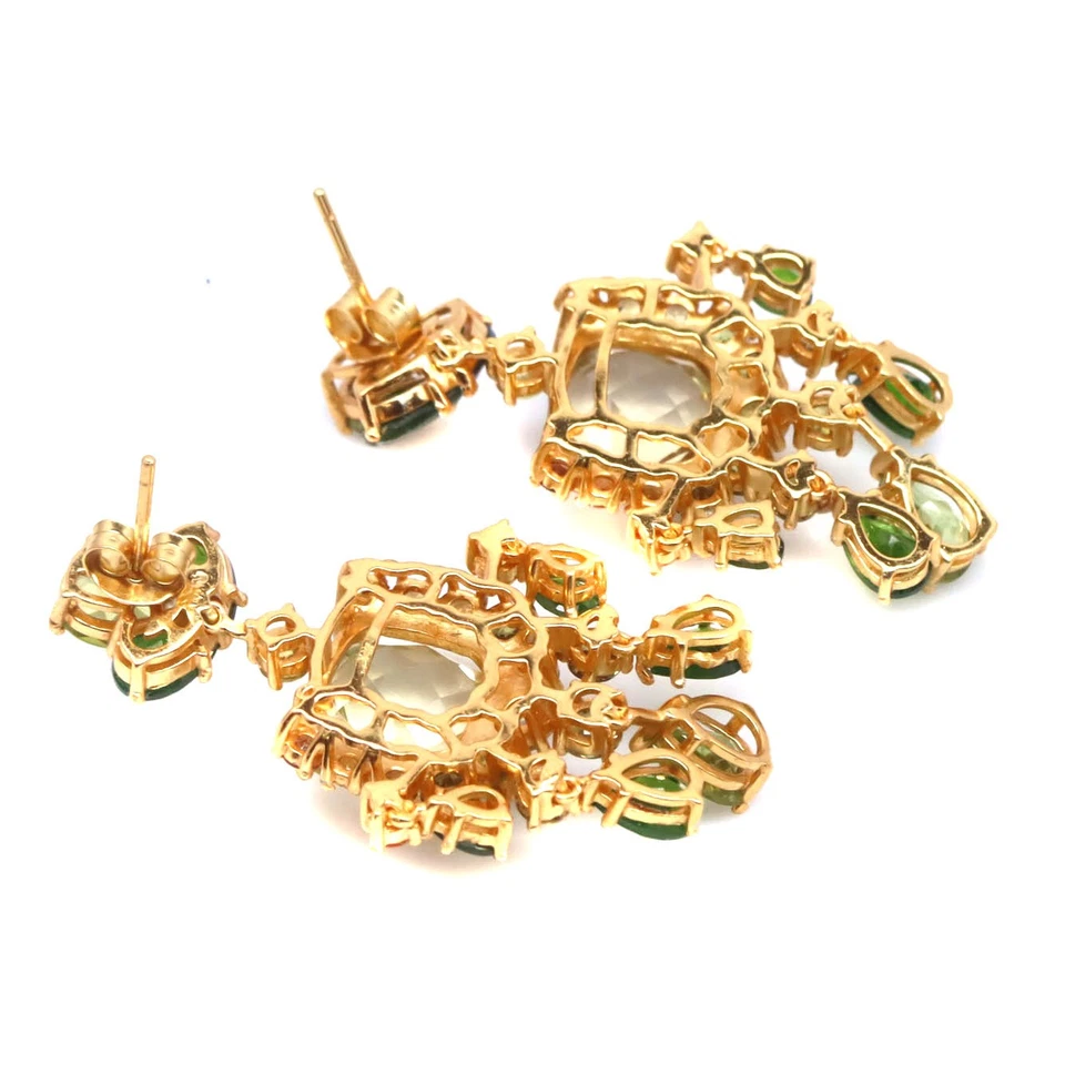 925 Silber 10x10 mm Lemonquarz, Peridot, Chromdiopsid & Saphir Ohrringe - Bild 3 von 4