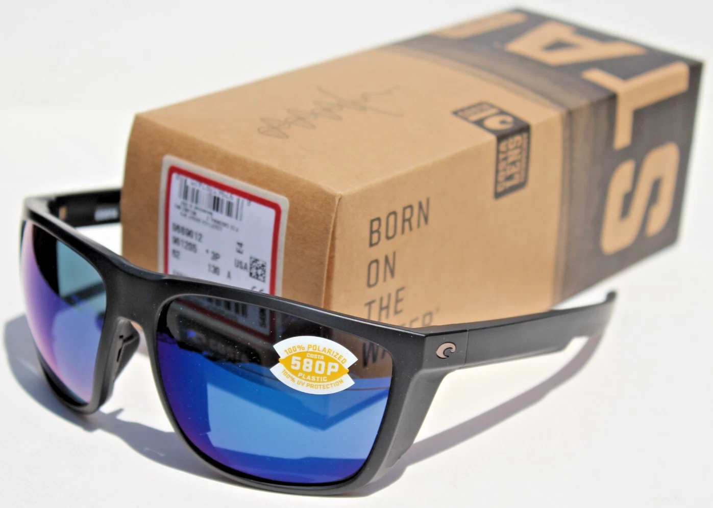 COSTA DEL MAR Ferg XL POLARIZED Sunglasses Matte Black/Blue Mirror 580P NEW