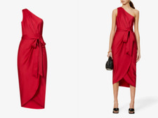 TED BAKER Red Satin Crepe One Shoulder Belted Wrap Skirt Gabie Dress 2 = 6US = S