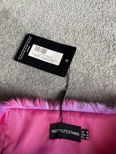 PLT Pretty Little Thing Neon Rainbow Multi Coloured High Waisted Faux Fur Skirt - Picture 2 of 8