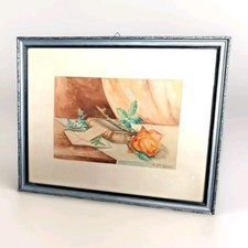 schönes Aquarell echtes Stilleben Gemälde Künstler signiert Wandbild gemalt