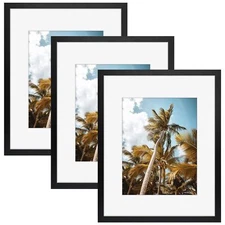 16x20 Black Picture Frames 3 Pack with Ivory Mat for 11x14 Wall Mounting