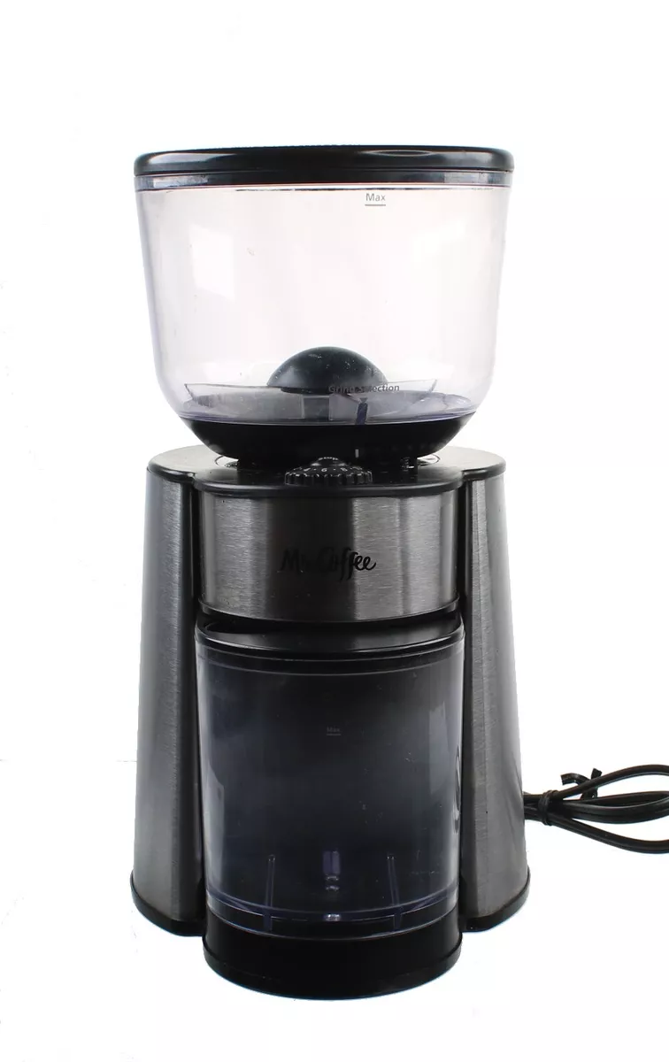 Mr. Coffee Automatic Burr Mill Coffee Grinder with 18 Custom Grinders,  Silver