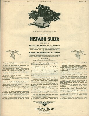 Publicité ancienne avions Hispano-Suiza 1925 issue de magazine