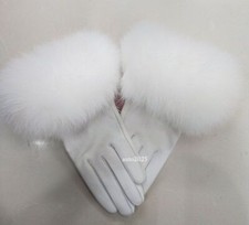 Leather Gloves with Fox Fur Cuff Women Leather Gloves Ladies Casual Hand Warmer