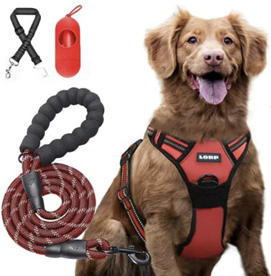Dog Harness & Leash Set-No Pull Includes a Free 5 Foot Leash & Doggy Seatbelt XL