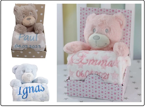 ★ BotoBaby® ★ GESCHENKSET Babydecke + Kuscheltier  ★ Geburt ★ 75 x 100 cm ★