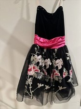 Adult Medium dance Long tutu- Pink ruched satin, Floral Embroidered, Black Tulle