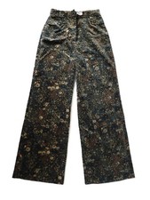 NOS Vintage 70s Velvet Floral Boho Flare Pants 28" High Waist Fits Size 4-6 S M