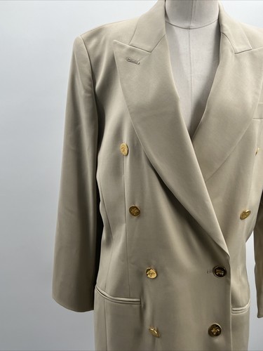 BURBERRYS of LONDON Women's Beige Wool Double-Breasted Blazer Gold Buttons Sz 8 - Picture 3 of 24