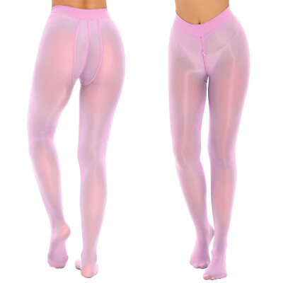 US Womens Sheer Glossy Pantyhose Zipper Crotch Tights Pants Stretchy Stockings