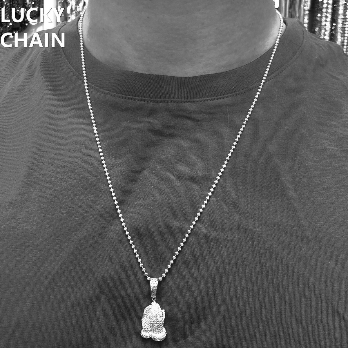 925 Sterling Silver Small Hand Pendant With 24" Moon Cut Chain - 14g R302