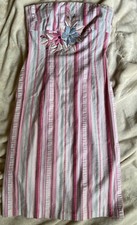 Anthropologie Ruth Strapless Pink Striped Flower Embroidered Dress Size 4
