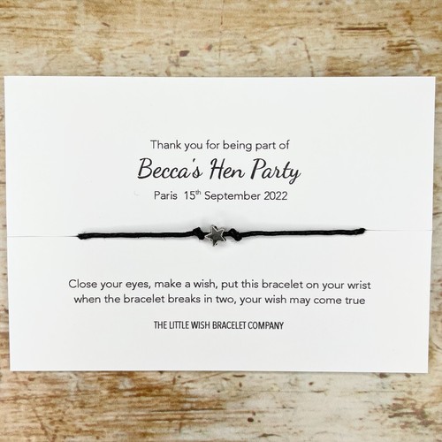 Gallina Fiesta Favores deseo Pulseras Personalizadas en tarjetas de  agradecimiento noche hacer D1 | eBay