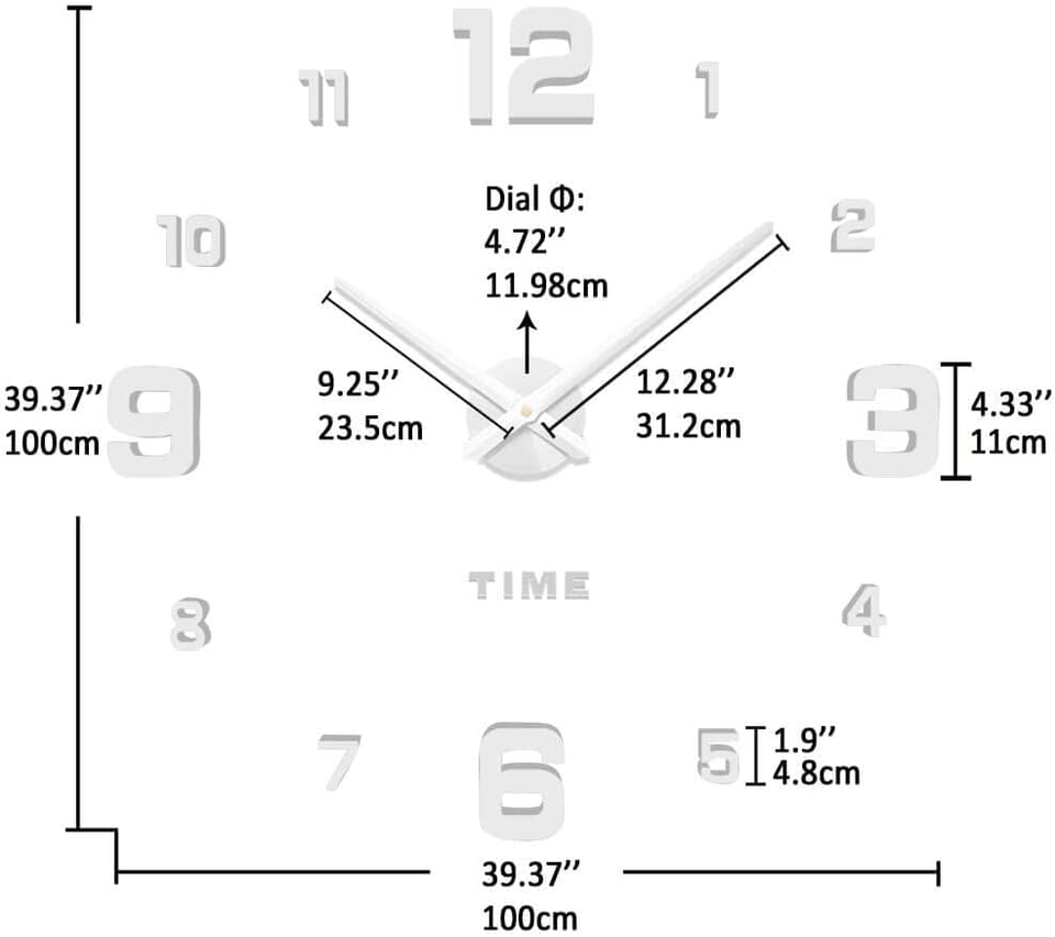 VANGOLD Large Wall Clock DIY Wall Decorations 3D Sticker Frameless