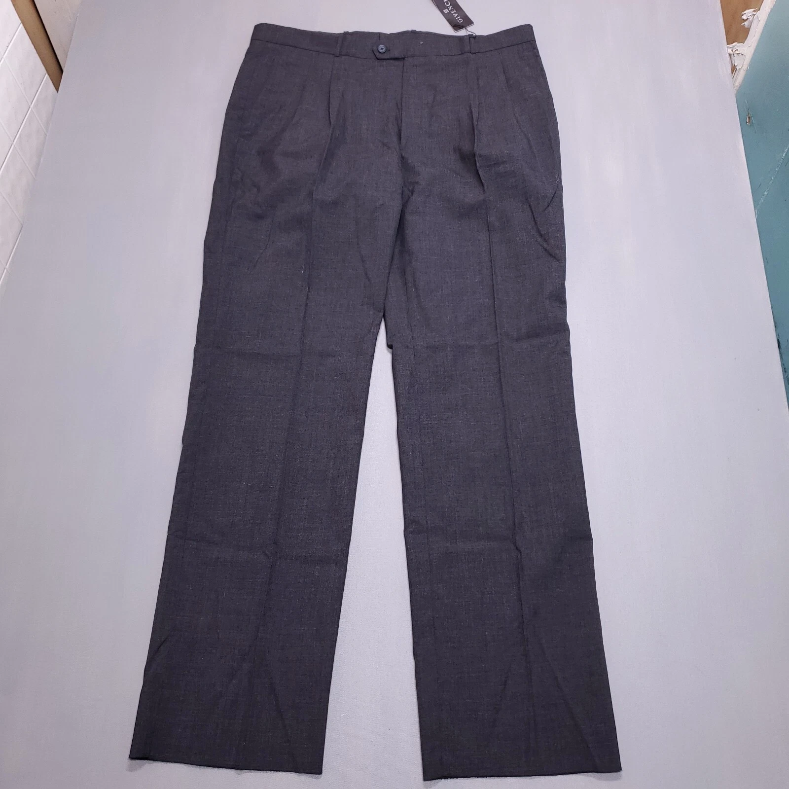 Givenchy Pantalone Uomo 42x37 Grigio Scuro Misto Lana Pantaloni Abito Pantaloni Monsieur