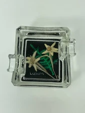 Vintage Edelweiss Flower  Souvenir Glass Ashtray Luzern Switzerland