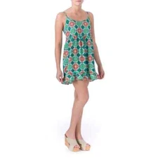One Clothing Women's XS Green Sleeveless Spaghetti Strap Short Babydoll Dress