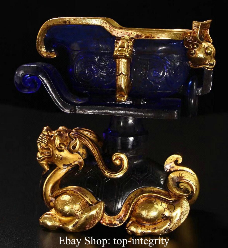 5.9 Inch Antique Chinese Dynasty Colored Glaze Gilded Feng Shui Dragon Wine Cup