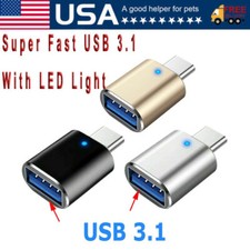 LED USB-C 3.1 Male to USB A Female Adapter Converter OTG Type C Android Phone