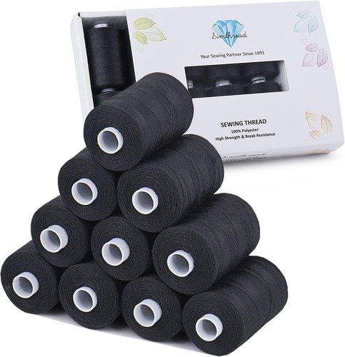 Set of 10 Black Cotton Thread Sets for Sewing Machine DIY - 1000 Yard Spools - Picture 6 of 7