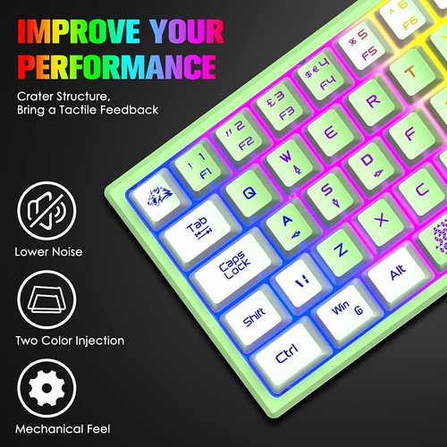 Mechanical Feel Portable Wired Gaming Keyboard RGB Backlight 62 Keys UK Layout - Picture 11 of 18