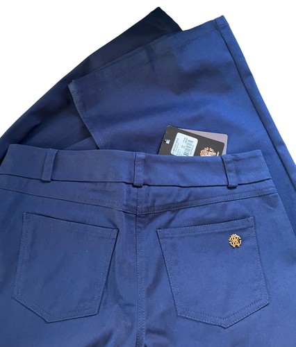 Roberto Cavalli Women’s Pants 42 Bell Bottom Bootcut Stretch Logo Zip Blue New - Picture 13 of 23