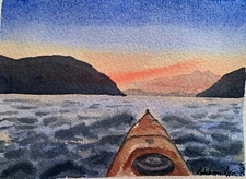 Original watercolor painting Hudson River Kayaking Landscape small NYC wall art
