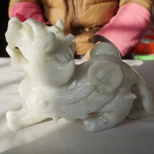 4LB 7" Natural Serpentine Jade Xiuyu Crystal Brave Troops Dragon Divine Beast .