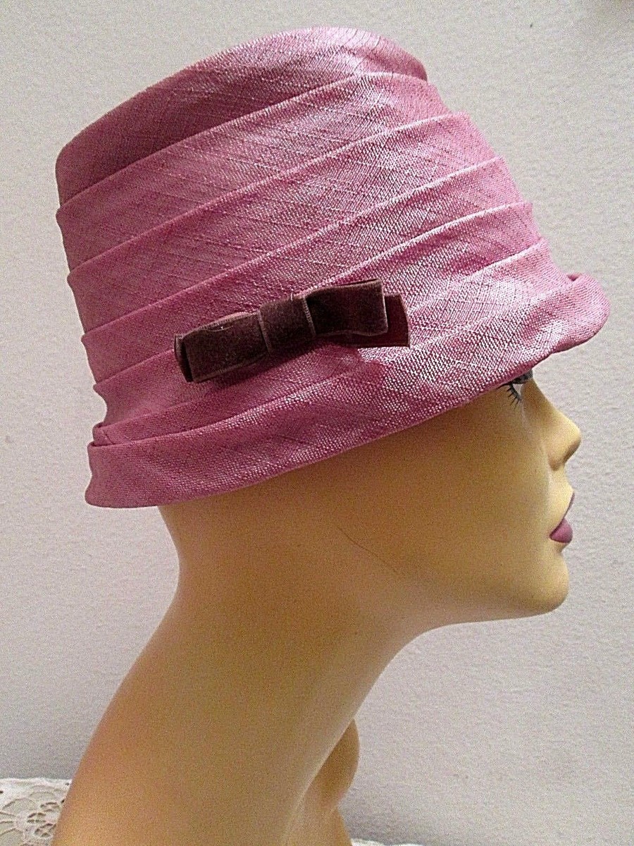Vintage PINK TIERED PILLBOX HAT Pleated Textured Fabric  display picture 1