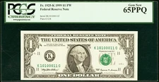 Fancy True Binary 10100011 Fr. 1925-K 1999 $1 Dallas PCGS 65 PPQ